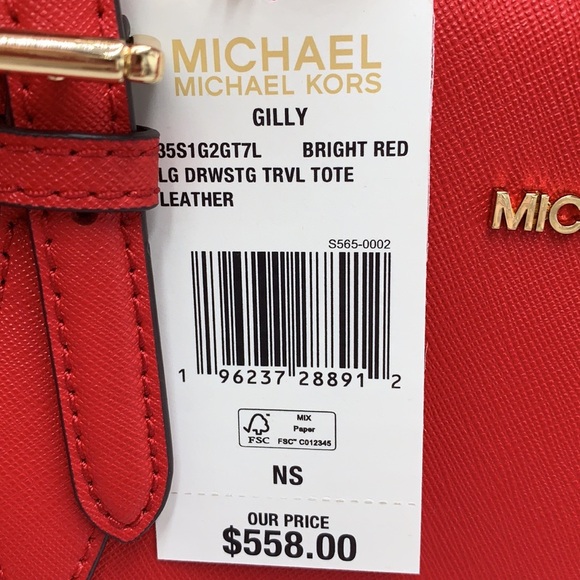 MICHAEL KORS 
Gilly Large Saffiano Leather Tote Shoulder Bag 
COLOR: Bright Red - Picture 12 of 16